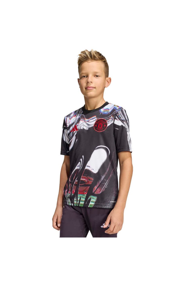 Youth adidas Black Manchester United 2025/26 Pre-Match Training Jersey, Main, color, Black