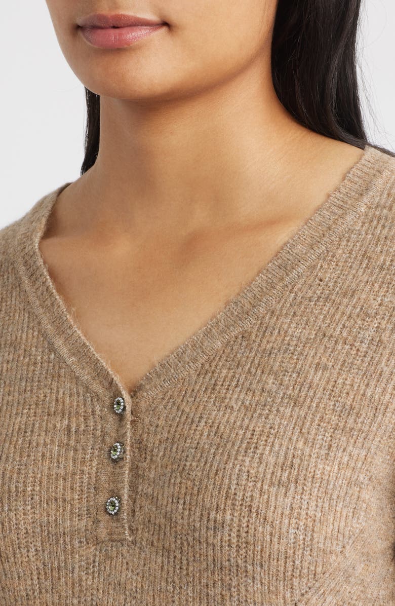 Wit & Wisdom Bell Sleeve Henley Sweater, Alternate, color, Heather Brown