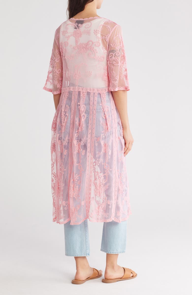 Forgotten Grace Crochet Lace Tie Front Duster, Alternate, color, Blush