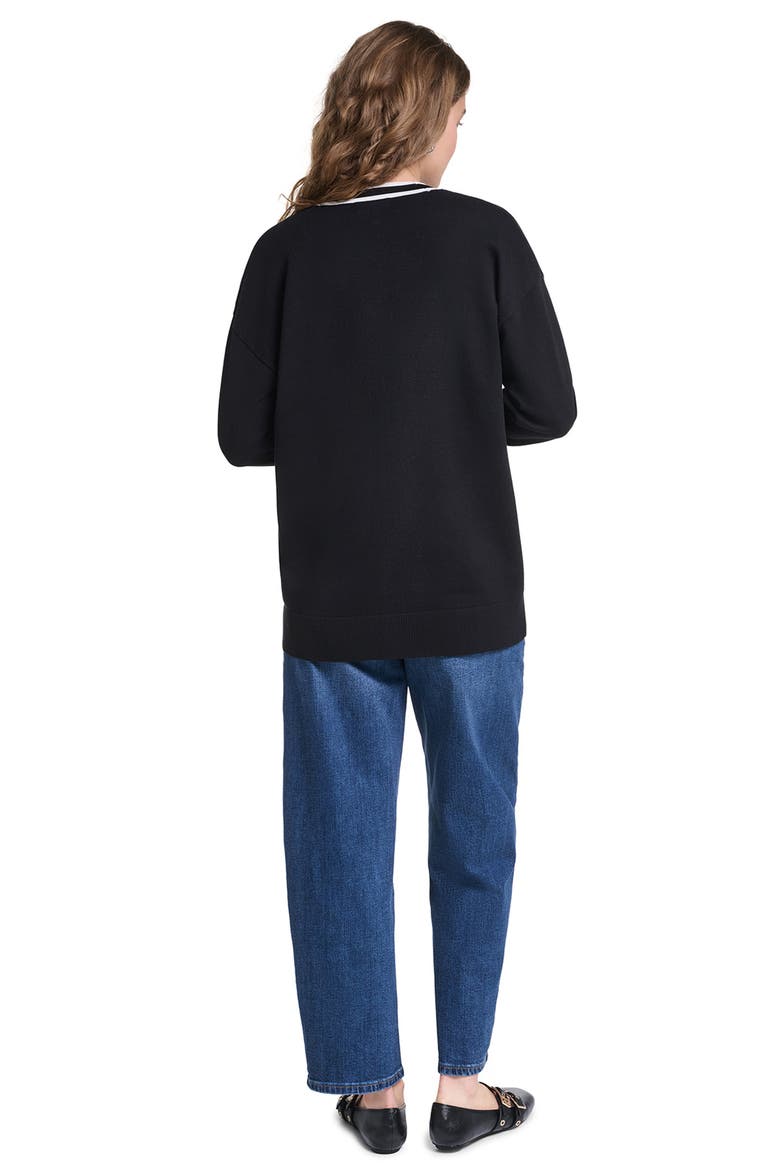 Contrast Trim Cardigan, Alternate, color, BLACK/ SOFT WHITE