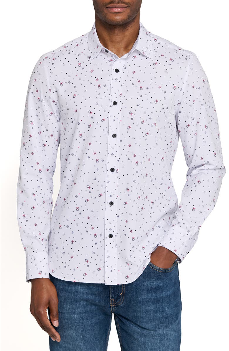 CONSTRUCT Wreath And Ornament Woven Long Sleeve Basic, Main, color, White/Red