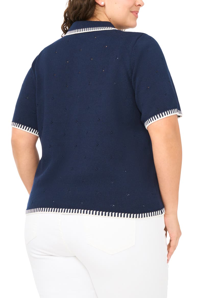 Pointelle Cotton Button-Up Sweater, Alternate, color, CLASSIC NAVY