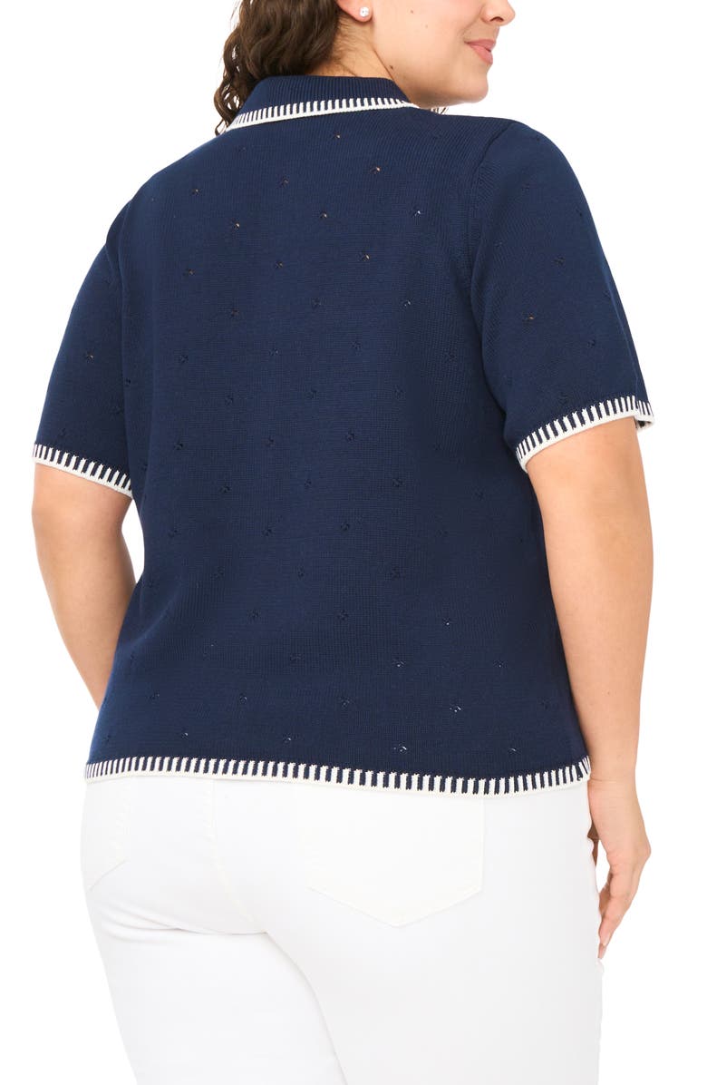 CeCe Pointelle Cotton Button-Up Sweater, Alternate, color, Classic Navy