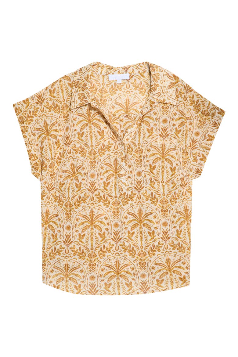 Calina Cory Tropical Print Cotton Shirt, Alternate, color, CREAM-BROWN