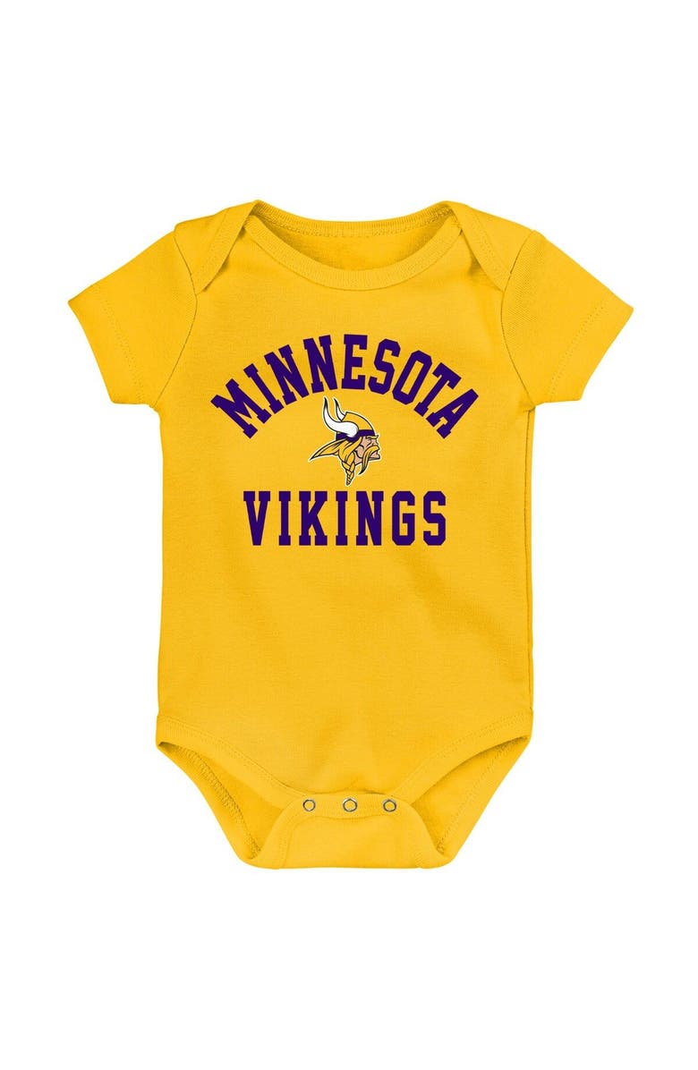Outerstuff Newborn & Infant Purple/Gold/Heather Gray Minnesota Vikings Three-Pack Eat, Sleep & Drool Retro Bodysuit Set, Alternate, color, 