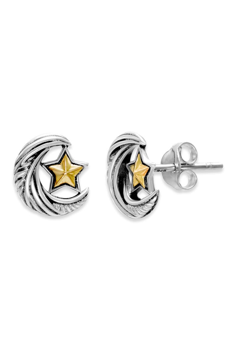 Moon & Star Stud Earrings, Main, color, SILVER AND GOLD