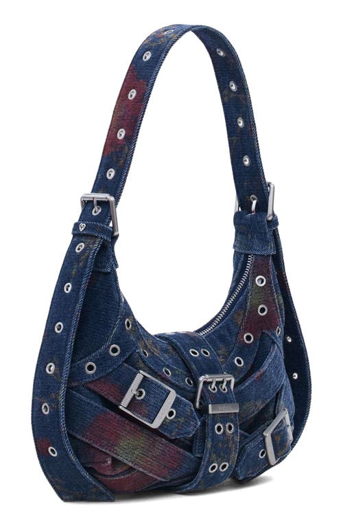 Desigual Grommet Trim Faux Leather Shoulder Bag In Blue