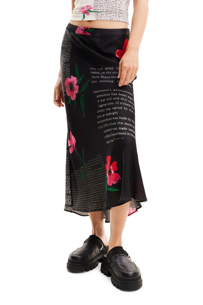 Text Slip Midi Skirt, Main, color, BLACK