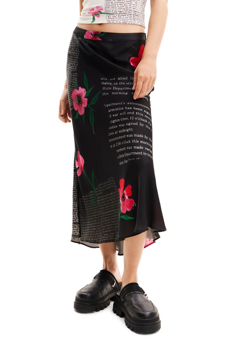 Desigual Text Slip Midi Skirt, Main, color, Black