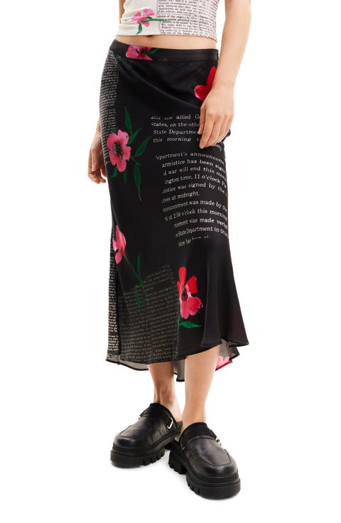 Text Slip Midi Skirt