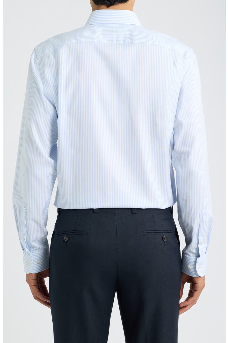 Trim Fit Pinstripe Premium Non-Iron Cotton Dress Shirt, Alternate, color, BLUE- WHITE ALFIE STRIPE