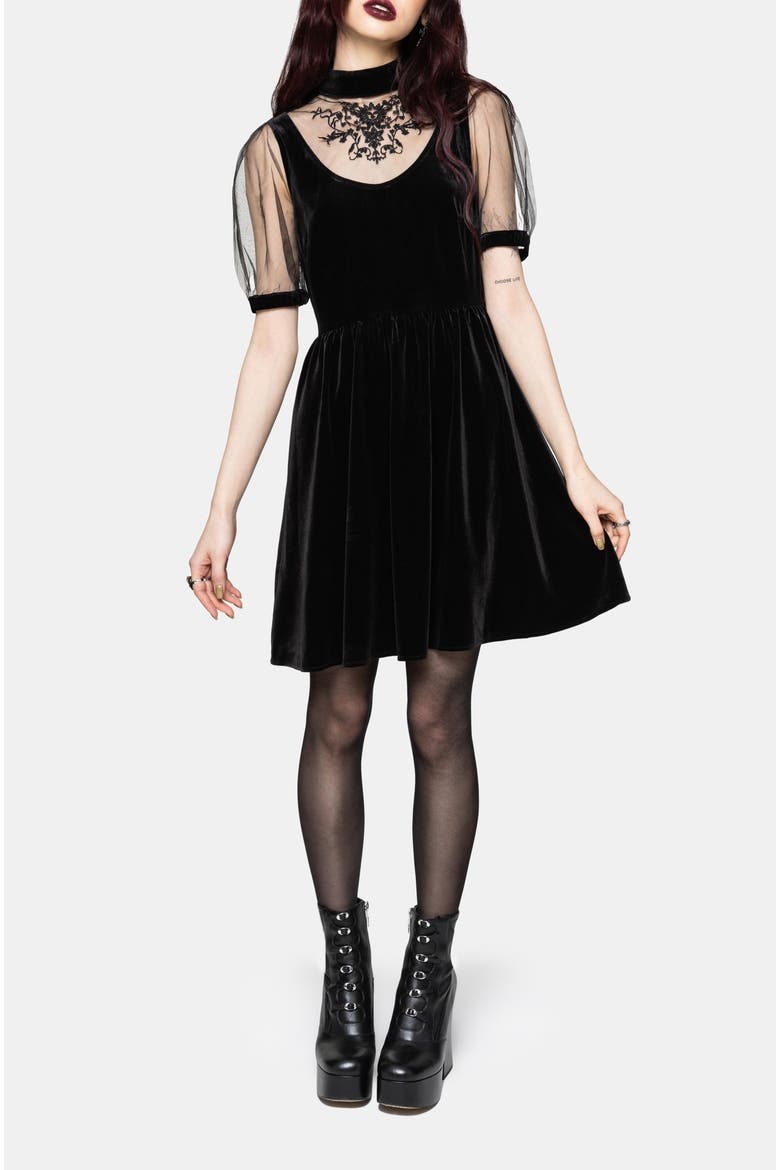 Trixie Velour Mesh Mini Dress, Alternate, color, Black