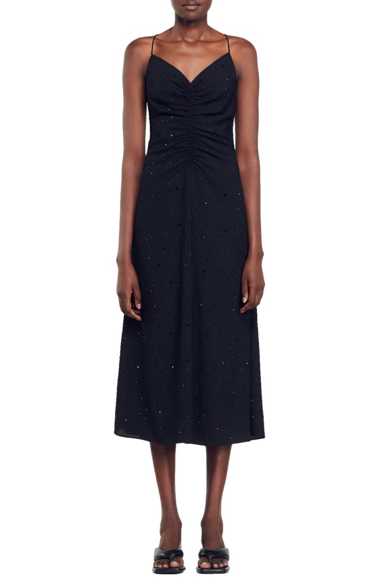 SANDRO Praline Ruched Rhinestone Dress, Main, color, 