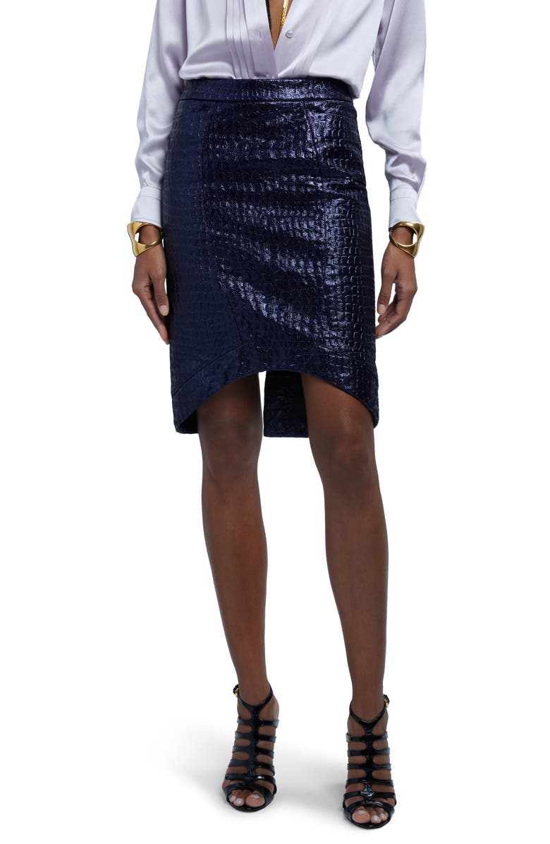 TOM FORD Metallic Croc Embossed High-Low Skirt, Main, color, 