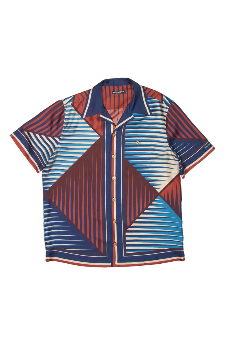 Dolce&Gabbana Diamond Print Silk Twill Button-Up Shirt, Alternate, color, 