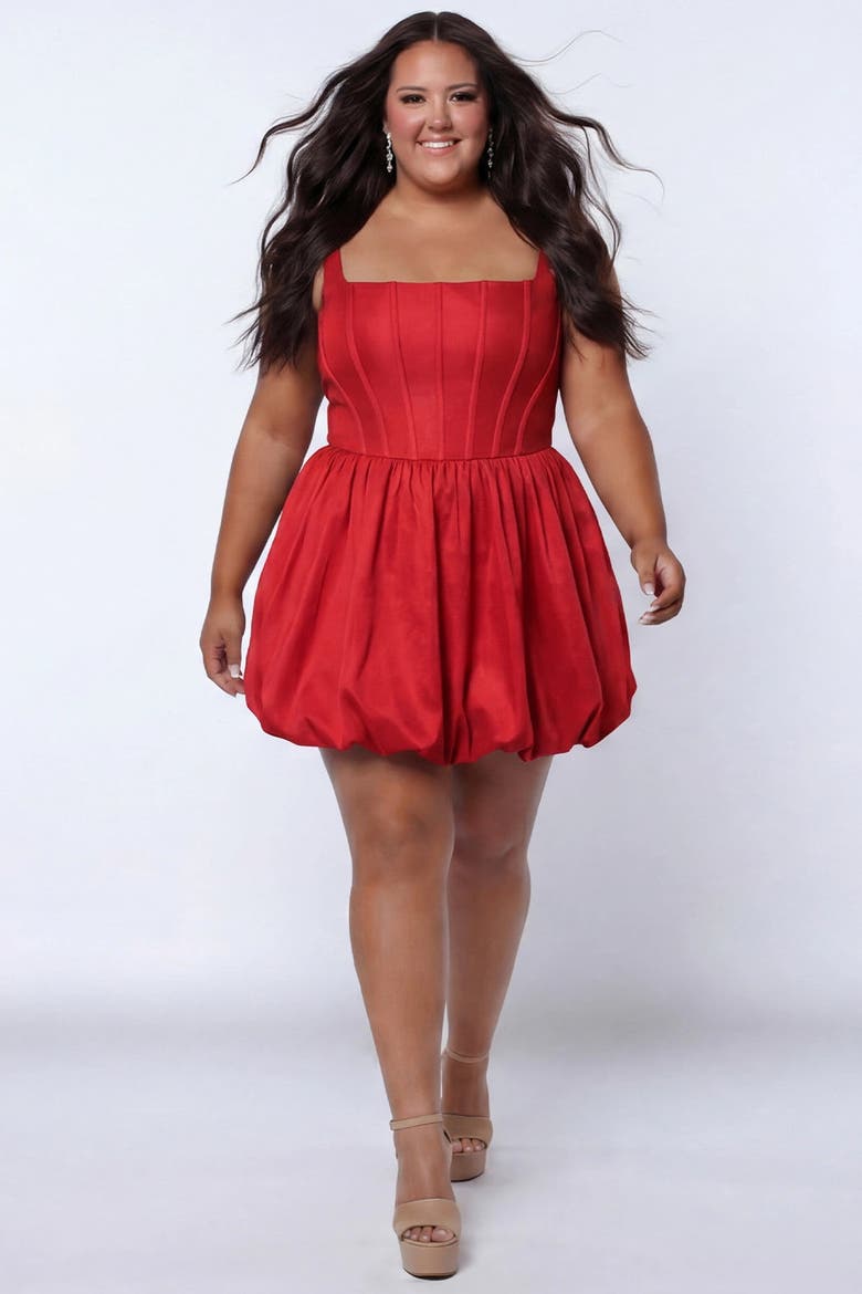 Plus Size Bubble Hem Short Homecoming Dress, Main, color, Red