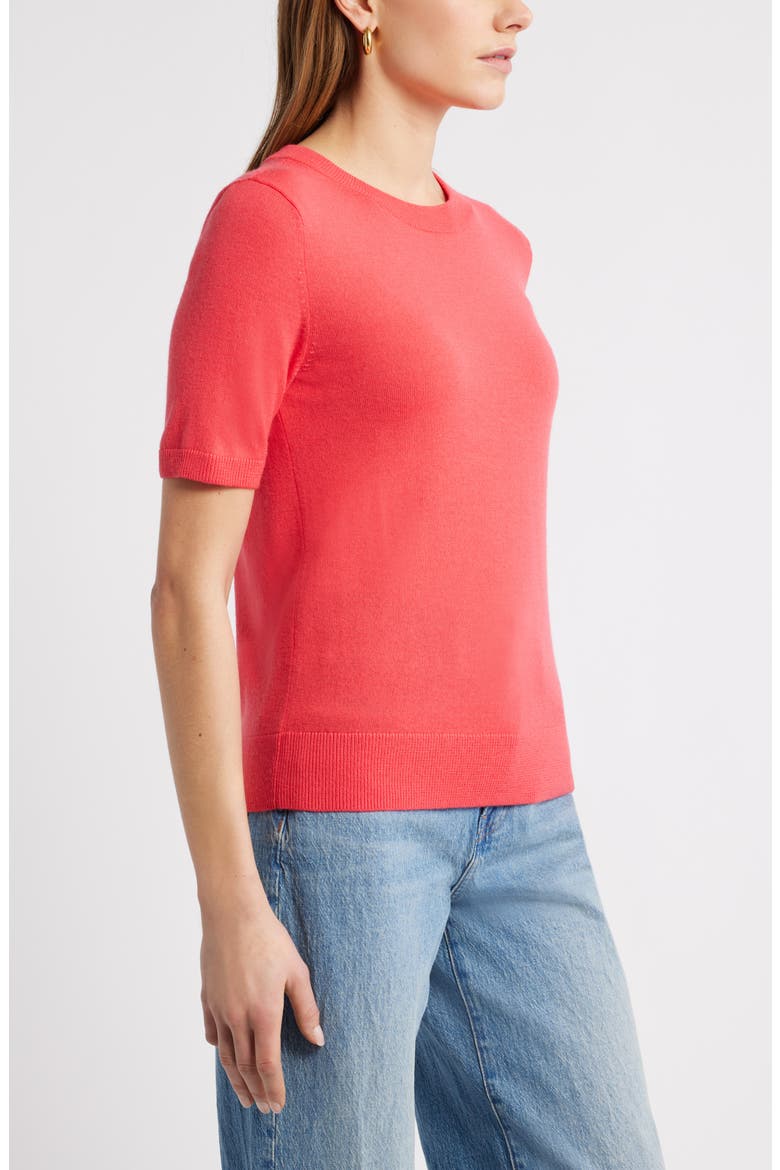 Short Sleeve Merino Wool Blend Sweater Top, Alternate, color, RED GERANIUM