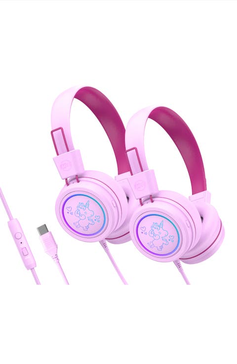 KidJamz KJ55U (2 Pack) USB-C Kid's Headphones w/ LED Lights