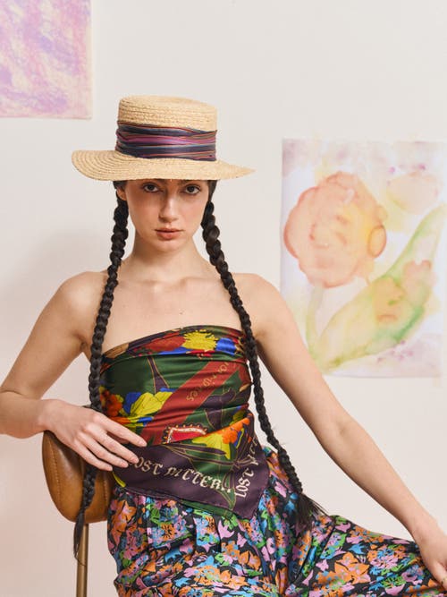 Lost Pattern Nyc "frida's Garden" Straw Hat With Ribbon Band In Neutral