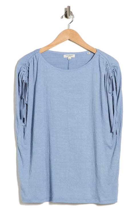 Ruched Shoulder Crinkle Knit Top