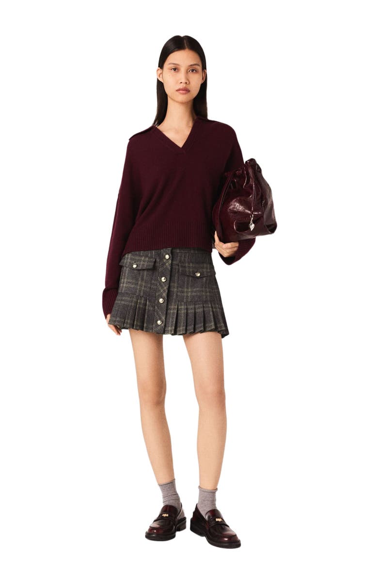 maje Short pleated checked skirt, Alternate, color, Grey