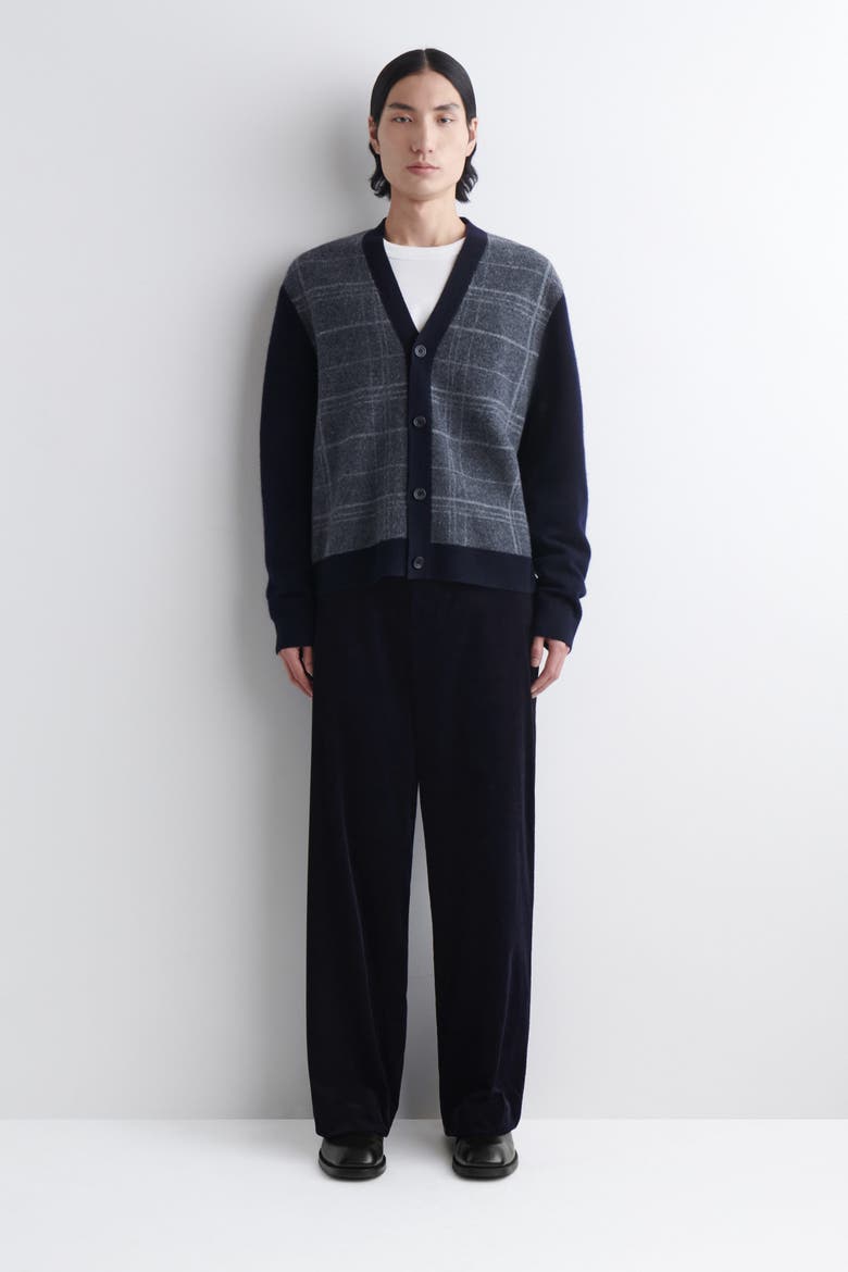 Checked Wool V-Neck Cardigan, Alternate, color, NAVY / CHECKED