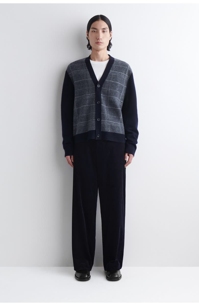 COS Checked Wool V-Neck Cardigan, Alternate, color, Navy / Checked