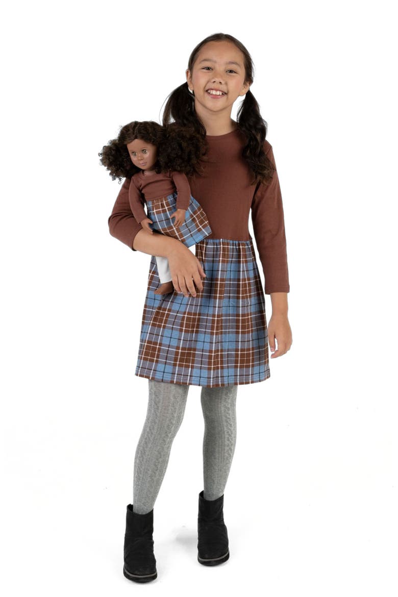Girls Skirt Dress with Matching Doll Dress, 100% Cotton, Alternate, color, BROWN