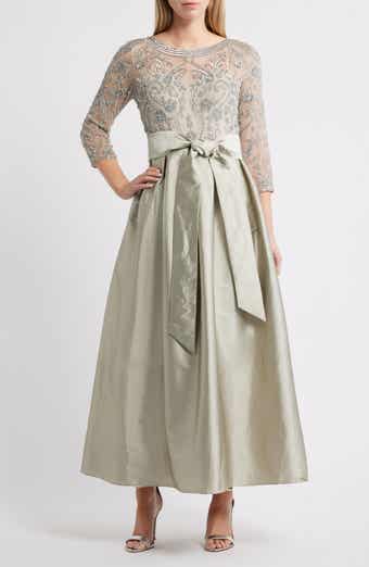 Beaded Illusion Neck Taffeta Cocktail Dress