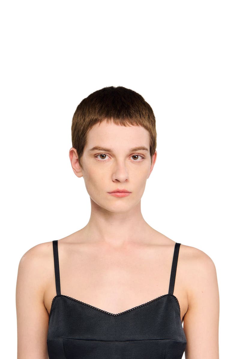 SANDRO Satin-effect maxi dress, Alternate, color, Navy Blue