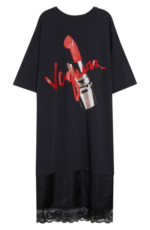 Vaquera Lipstick Lace Trim Graphic T-shirt Dress In Black