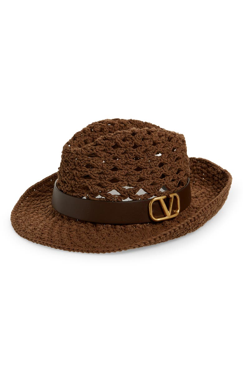 Valentino Garavani VLOGO Crochet Fedora, Main, color,