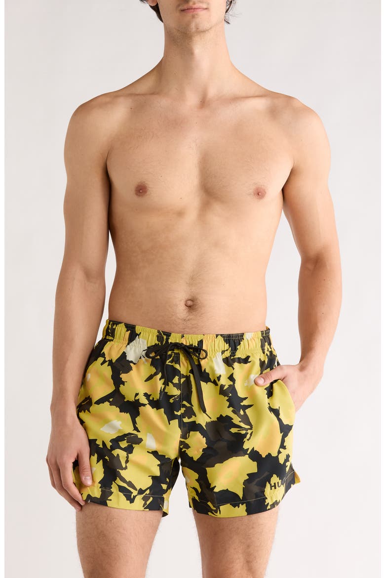 Memo Abstract Floral Swim Trunks, Main, color, BRIGHT YELLOW