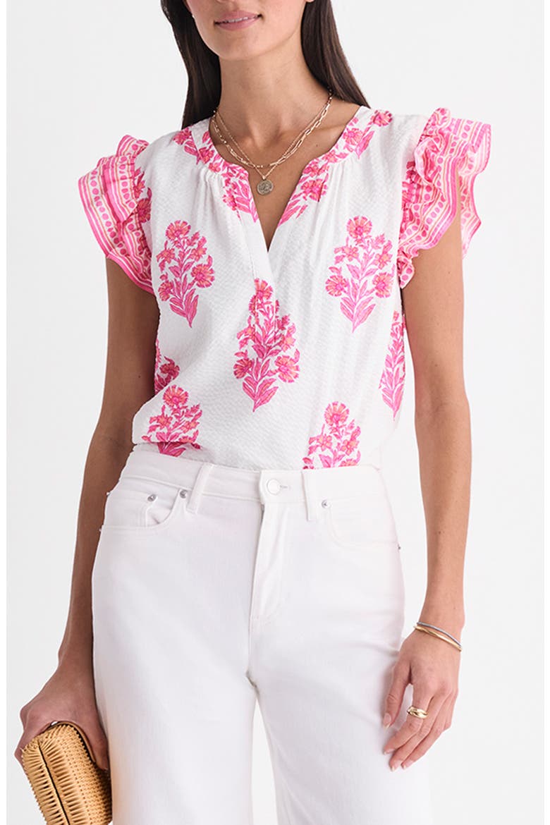 Adare Floral Double Ruffle Sleeve Top, Main, color, FLORAL WHITE CAP