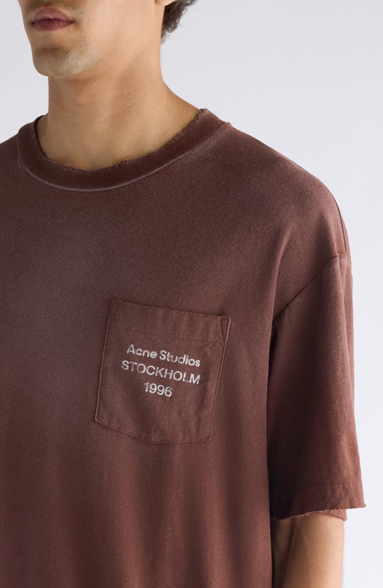 Acne Studios Exford U 1996 Distressed Cotton & Hemp Pocket T-Shirt, Alternate, color, Chocolate Brown
