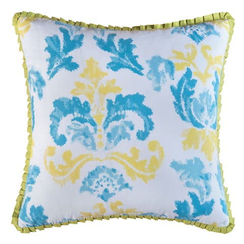 26" x 26" Delilah Blue Yellow Damask Cotton Euro Pillow Sham