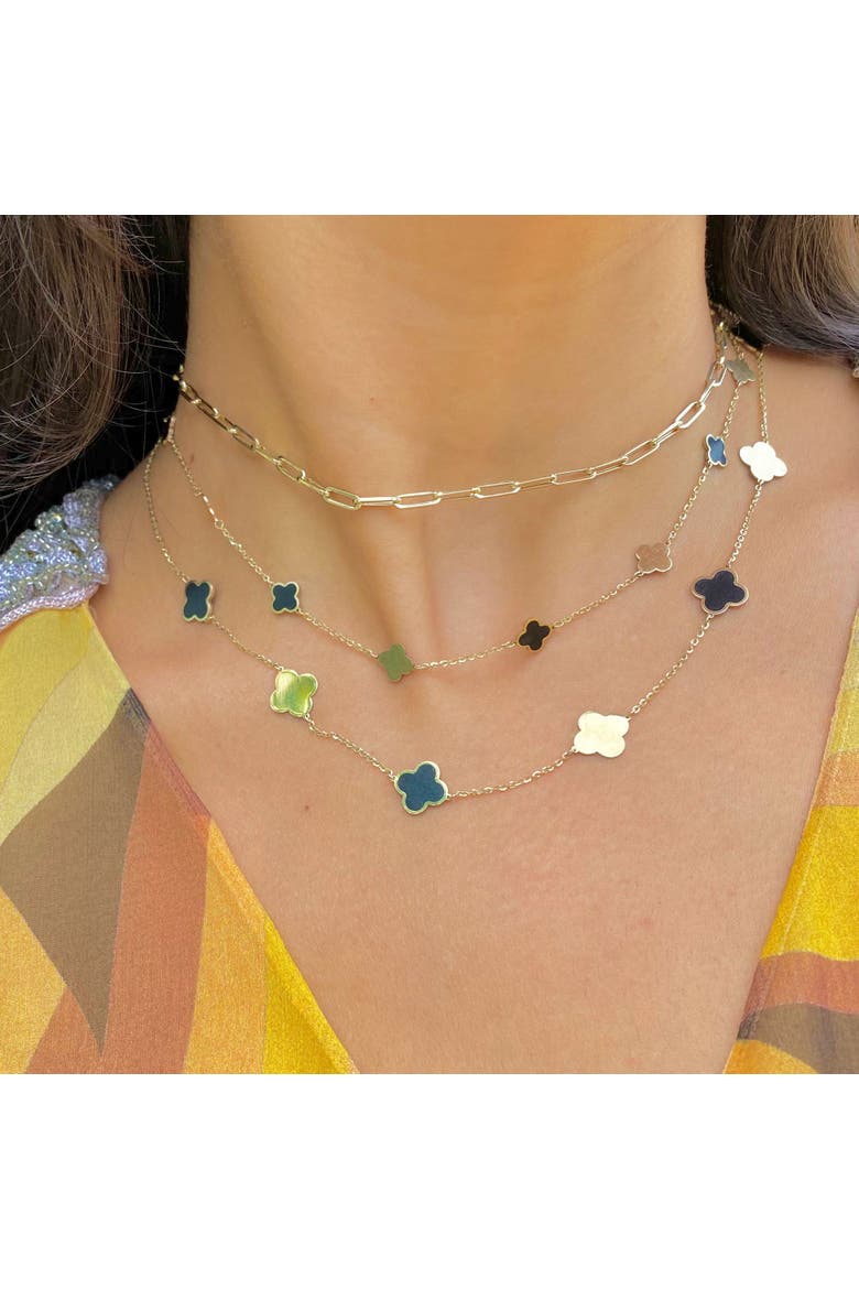 Mini Onyx and Gold Clover Necklace, Alternate, color, Onyx and Gold