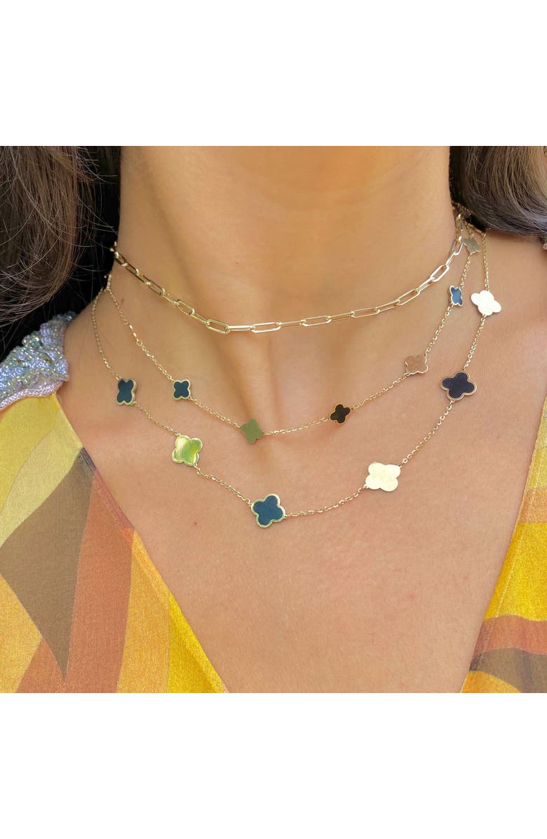 The Lovery Fine Jewelry Mini Onyx and Gold Clover Necklace, Alternate, color, 