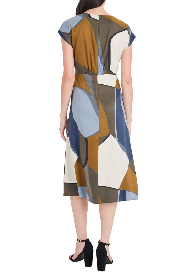 Printed Cap Sleeve Midi Dress, Alternate, color, BLUE/ NAVY