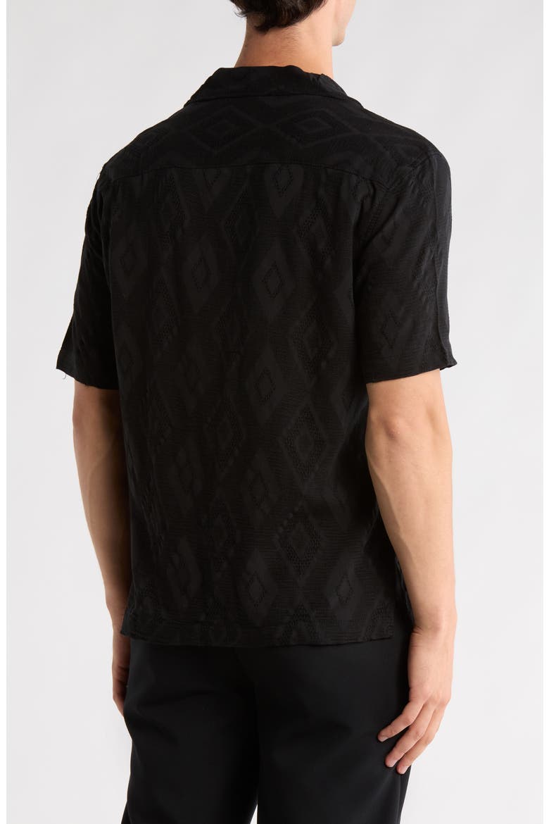 Diamond Textured Relaxed Fit Camp Shirt, Alternate, color, BLACK