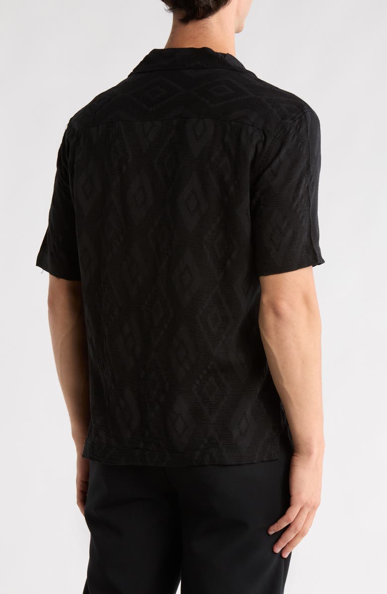 DENIM AND FLOWER Diamond Textured Relaxed Fit Camp Shirt, Alternate, color, Black