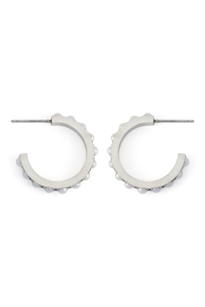 Imitation Pearl Hoop Earrings, Alternate, color, PEARL/ WARM SILVER