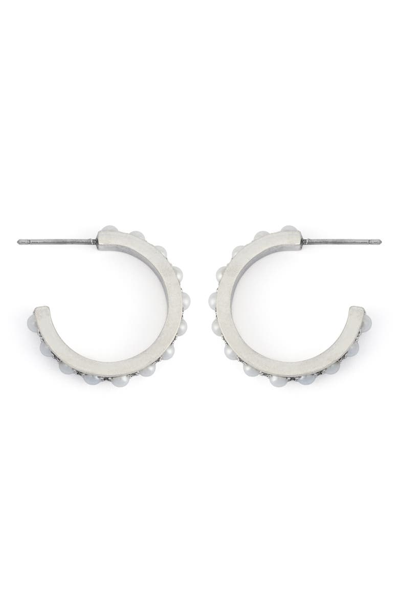 AllSaints Imitation Pearl Hoop Earrings, Alternate, color,