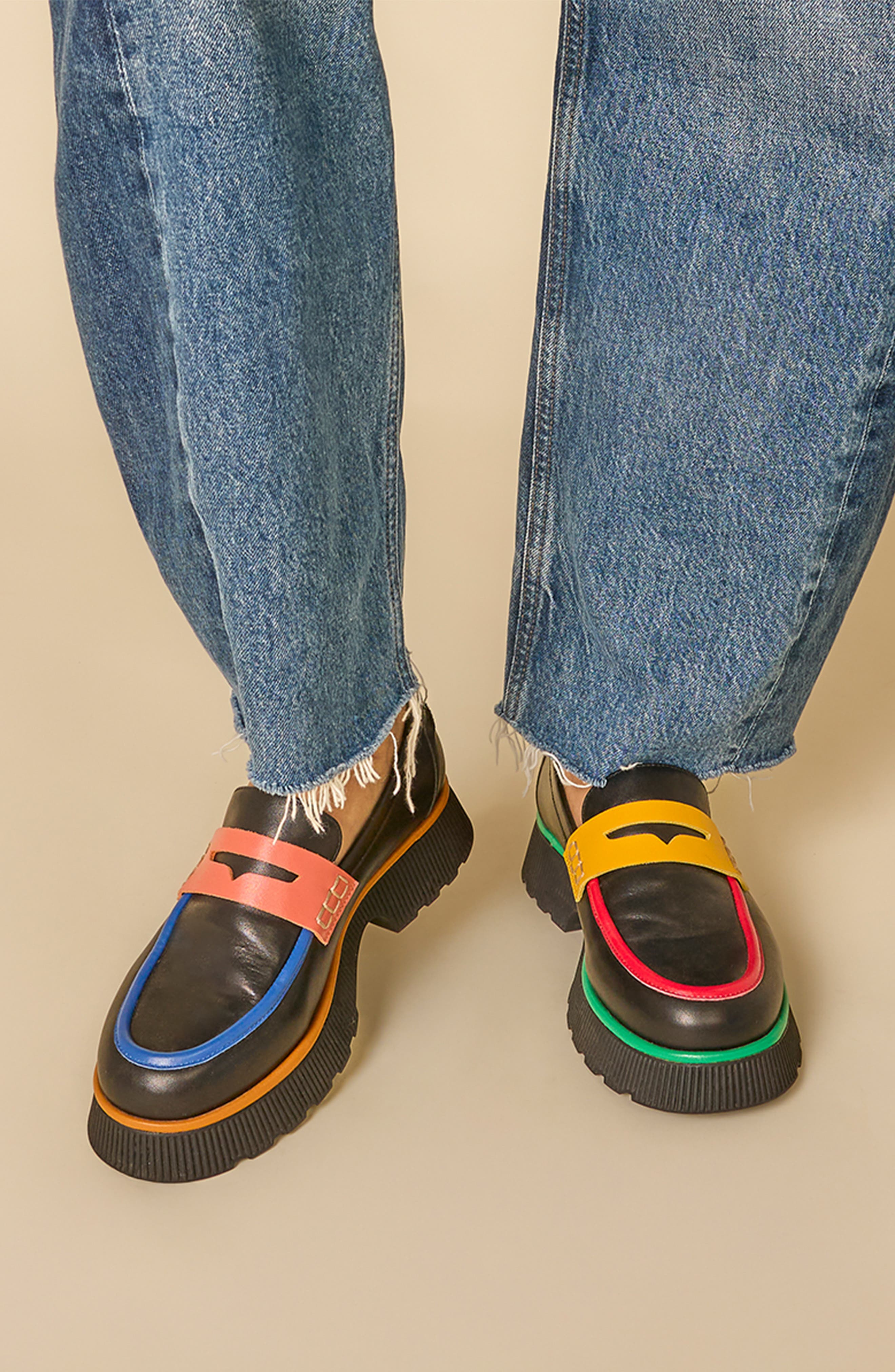 Charlotte Stone Adam Mismatched Lug Sole Penny Loafer, Alternate, color, Treasure