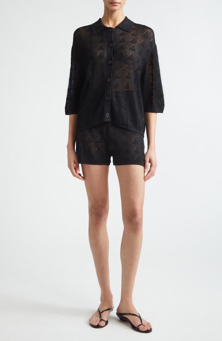LOULOU DE SAISON Cortes 3D Shell Knit Shorts, Alternate, color, Black