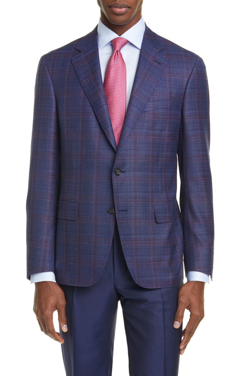 Canali Kei Classic Fit Windowpane Plaid Wool Sport Coat, Main, color,