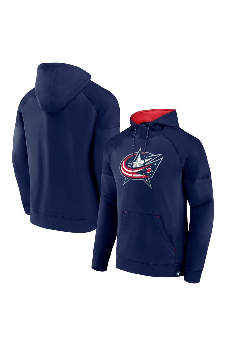 FANATICS Men's Fanatics Navy Columbus Blue Jackets Iconic Defender Raglan Pullover Hoodie, Main, color, Navy
