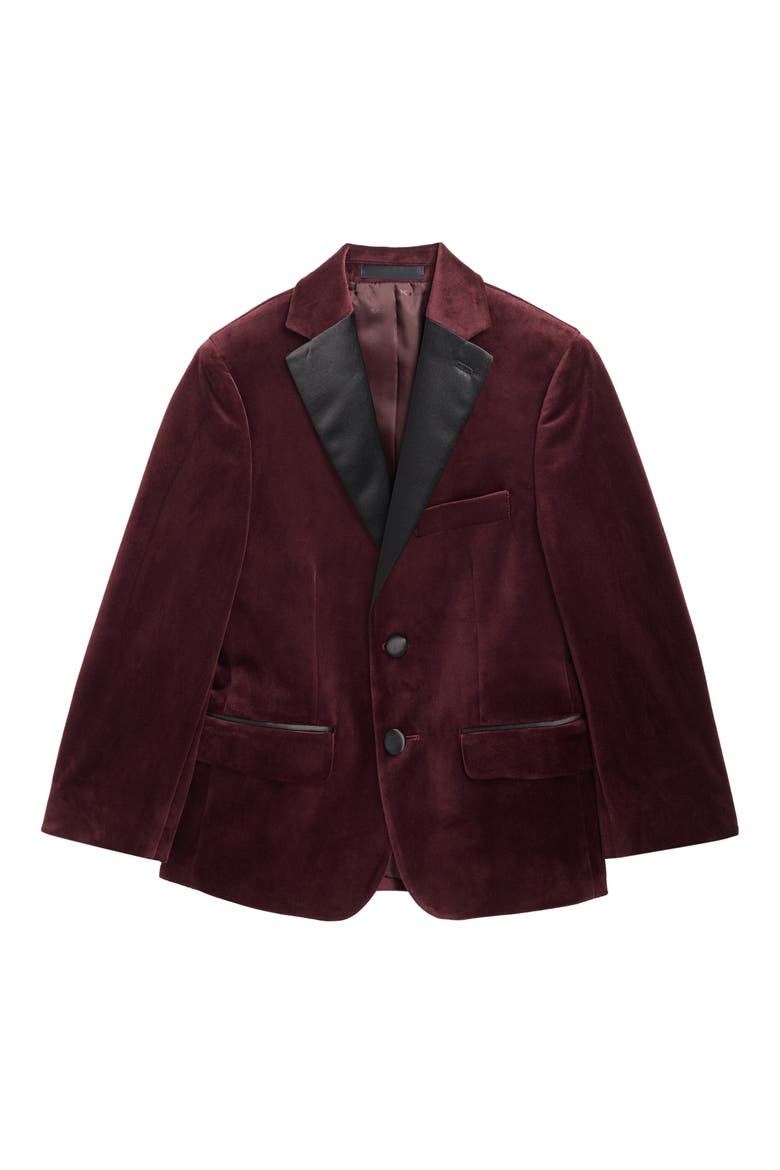 Kids' Stretch Velvet Blazer, Main, color, BURGUNDY