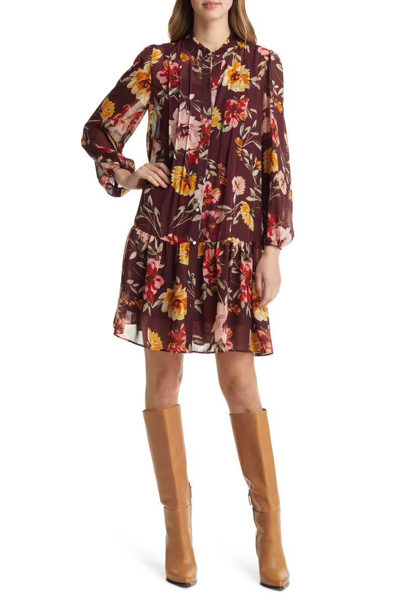 Julia Jordan Floral Pleated Long Sleeve Dress, Main, color,