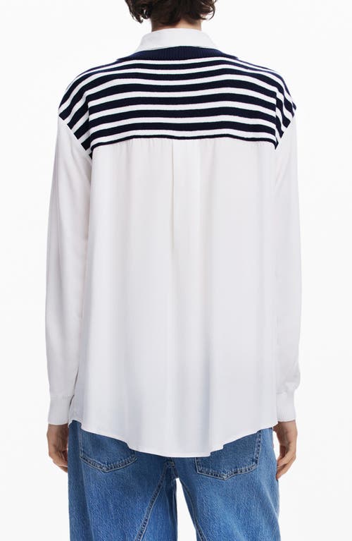 Desigual Layered Mixed Media Long Sleeve Shirt In White